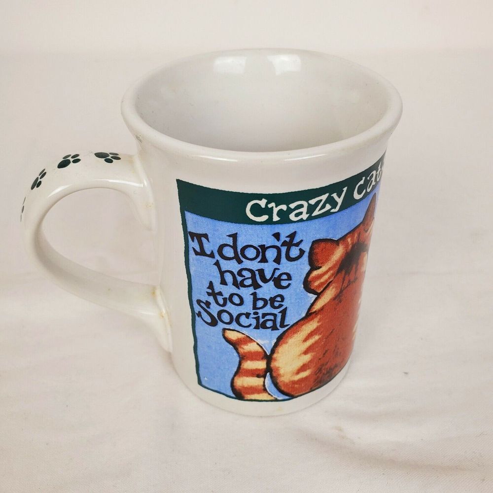 Vintage Crazy Cats I Don't Have to‎ Be Social Coffee Mug Small 4"x3"